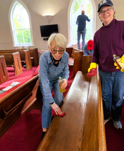 Friends Oiling Benches